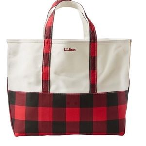 LL Bean Large high mountain bottom buffalo red checkered canvas tote.